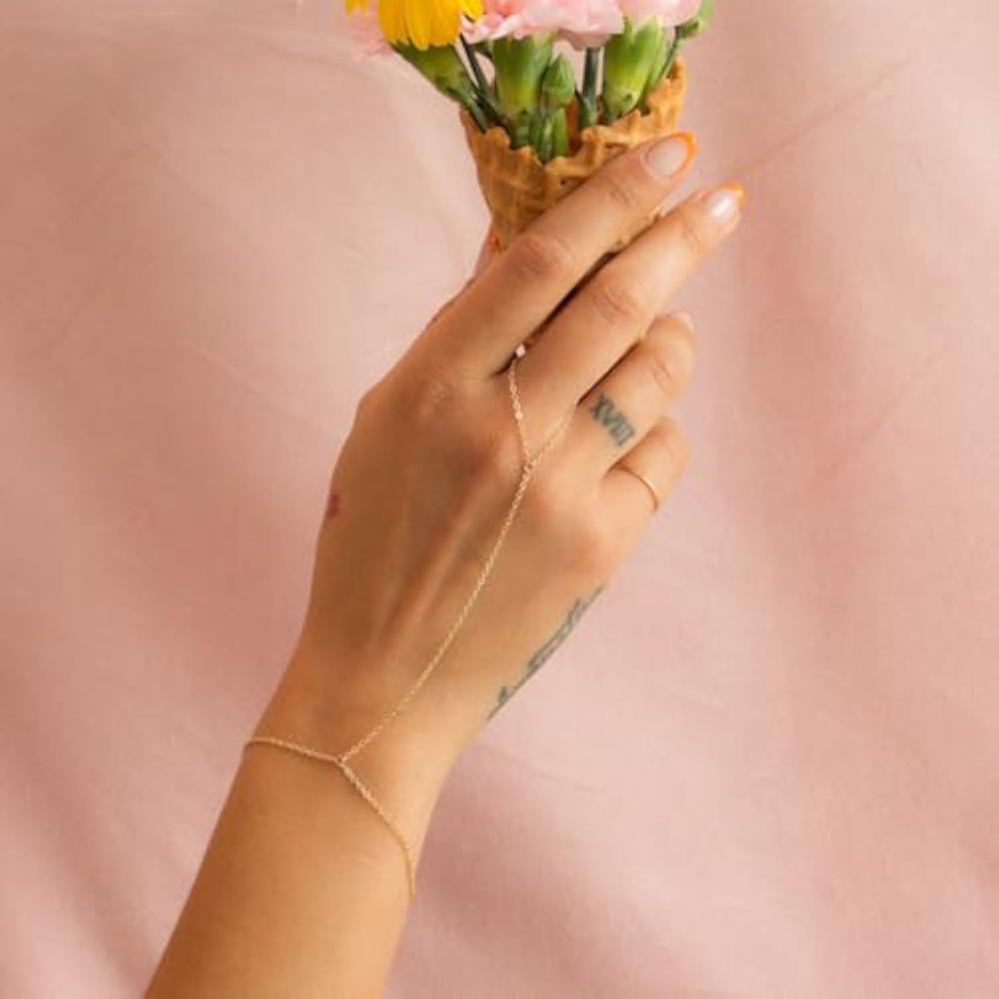 Adjustable Rhinestone Hand Chain Bracelet Ring Jewelry